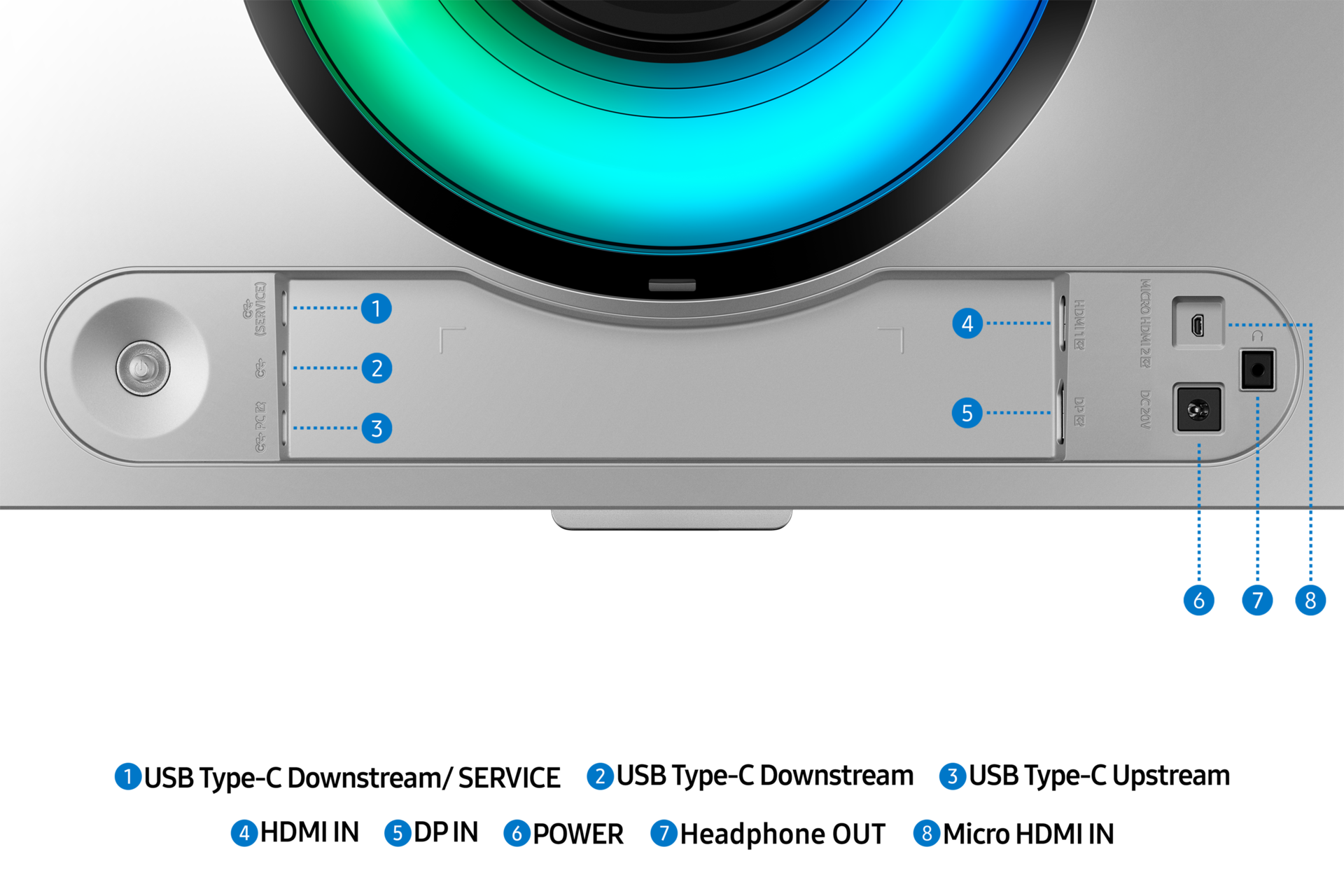 49" Odyssey OLED G9 G93SD DQHD 240Hz Gaming Monitor Detail-Connectivity Silver 