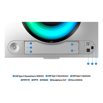 49" Odyssey OLED G9 G93SD DQHD 240Hz Gaming Monitor Detail-Connectivity Silver 
