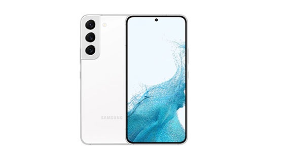 一部白色款Galaxy S22的正面与背面视图