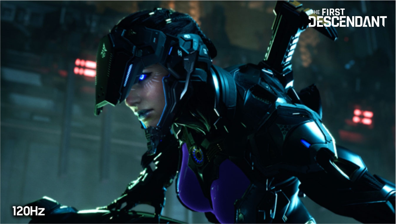 在 Nexon 的预告片中，用户可以看到《THE FIRST DESCENDANT》的一个场景，在标有"120Hz"的屏幕一侧清晰度较低，而在标有"240Hz"的另一侧则非常清晰。用户可以左右调节屏幕来比较画质。