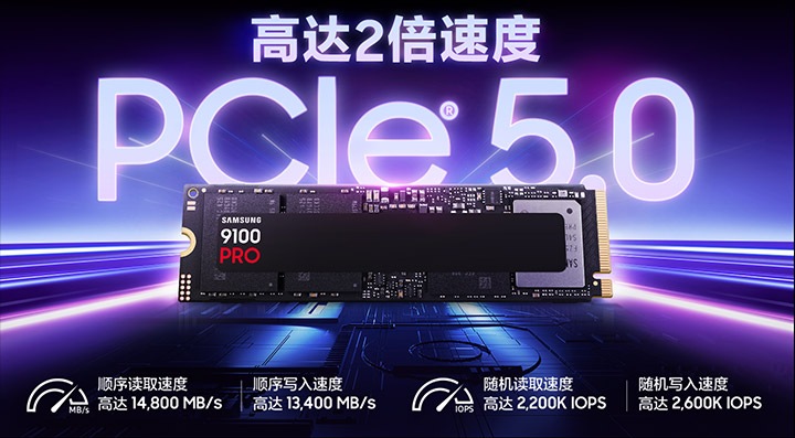 9100 PRO With Heatsink (散热片版)PCIe 5.0 NVMe M.2 固态硬盘MZ