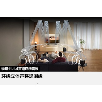 来自条形音响的各种声波图形说明了物理11.1.4ch声道音效。