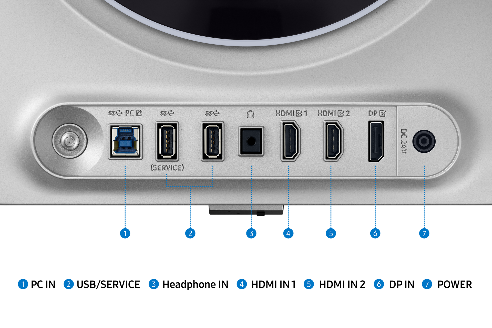27" Odyssey OLED G6 G60SD QHD 360Hz Gaming Monitor Detail-Connectivit Silver 