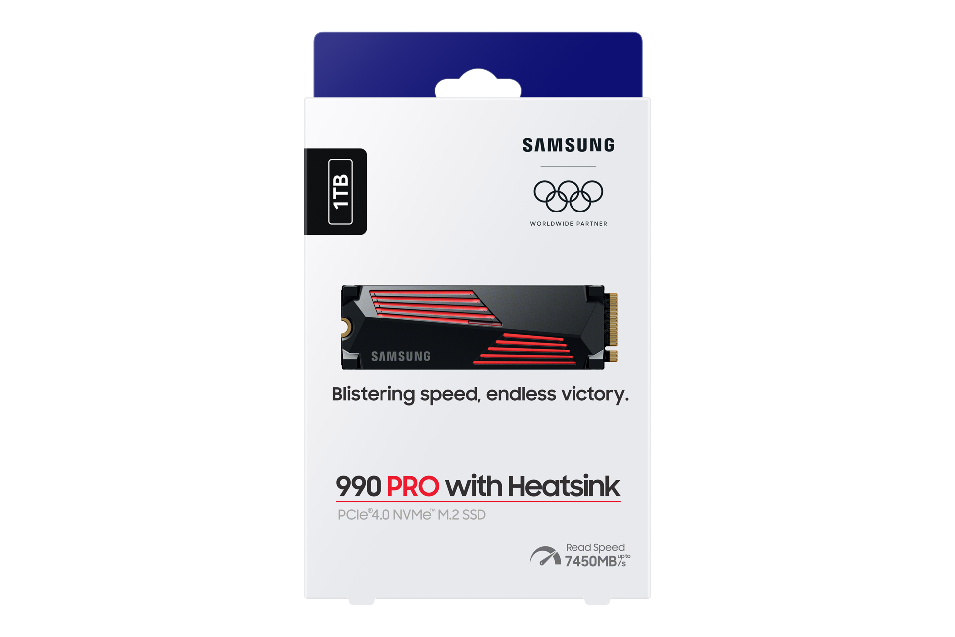 990 PRO With Heatsink (散热片版) PCIe 4.0 NVMe M.2 固态硬盘 PKG2-Front-Olympic- Black 