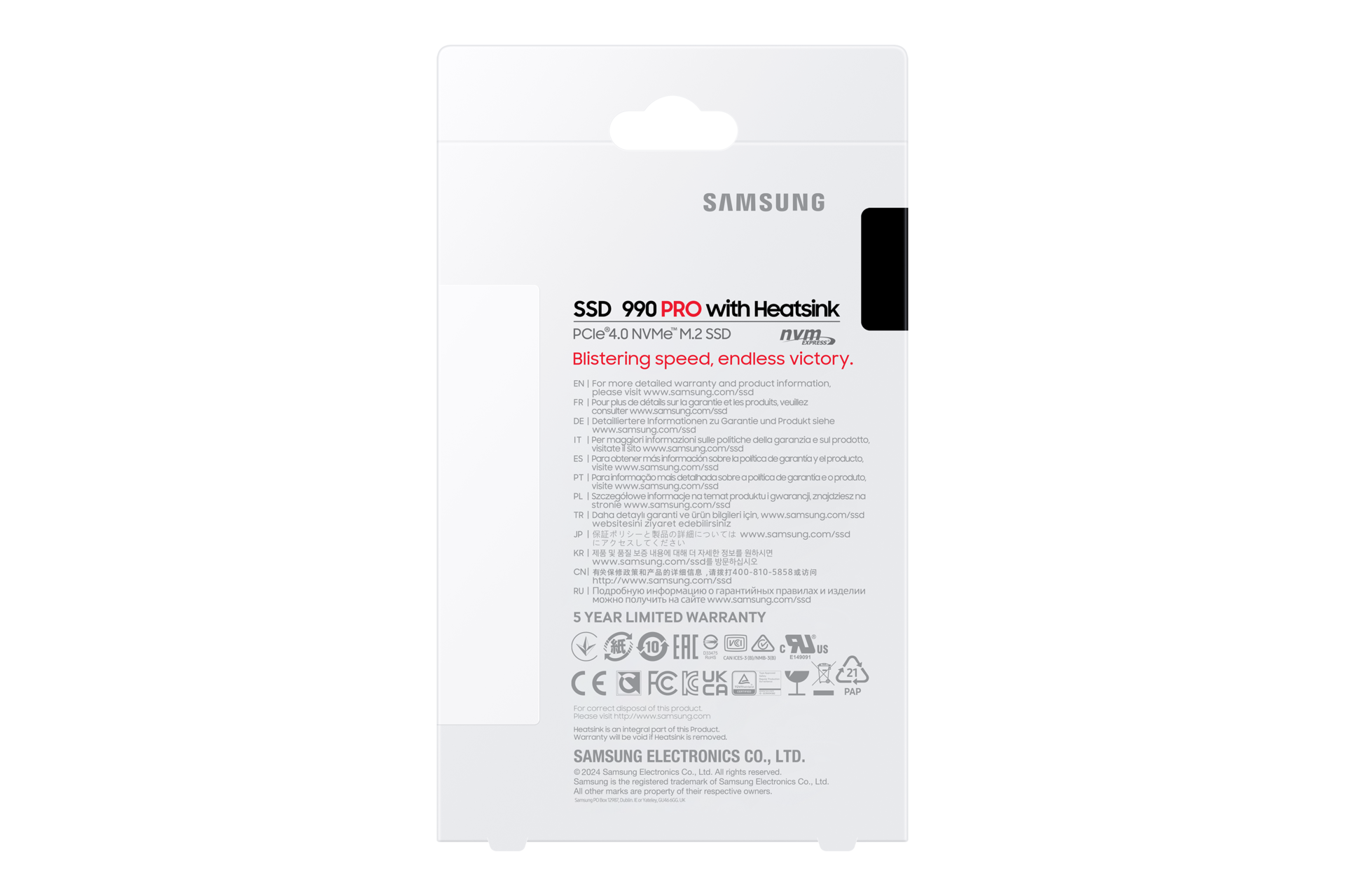 990 PRO With Heatsink (散热片版) PCIe 4.0 NVMe M.2 固态硬盘 PKG2-Back-Olympic- Black 
