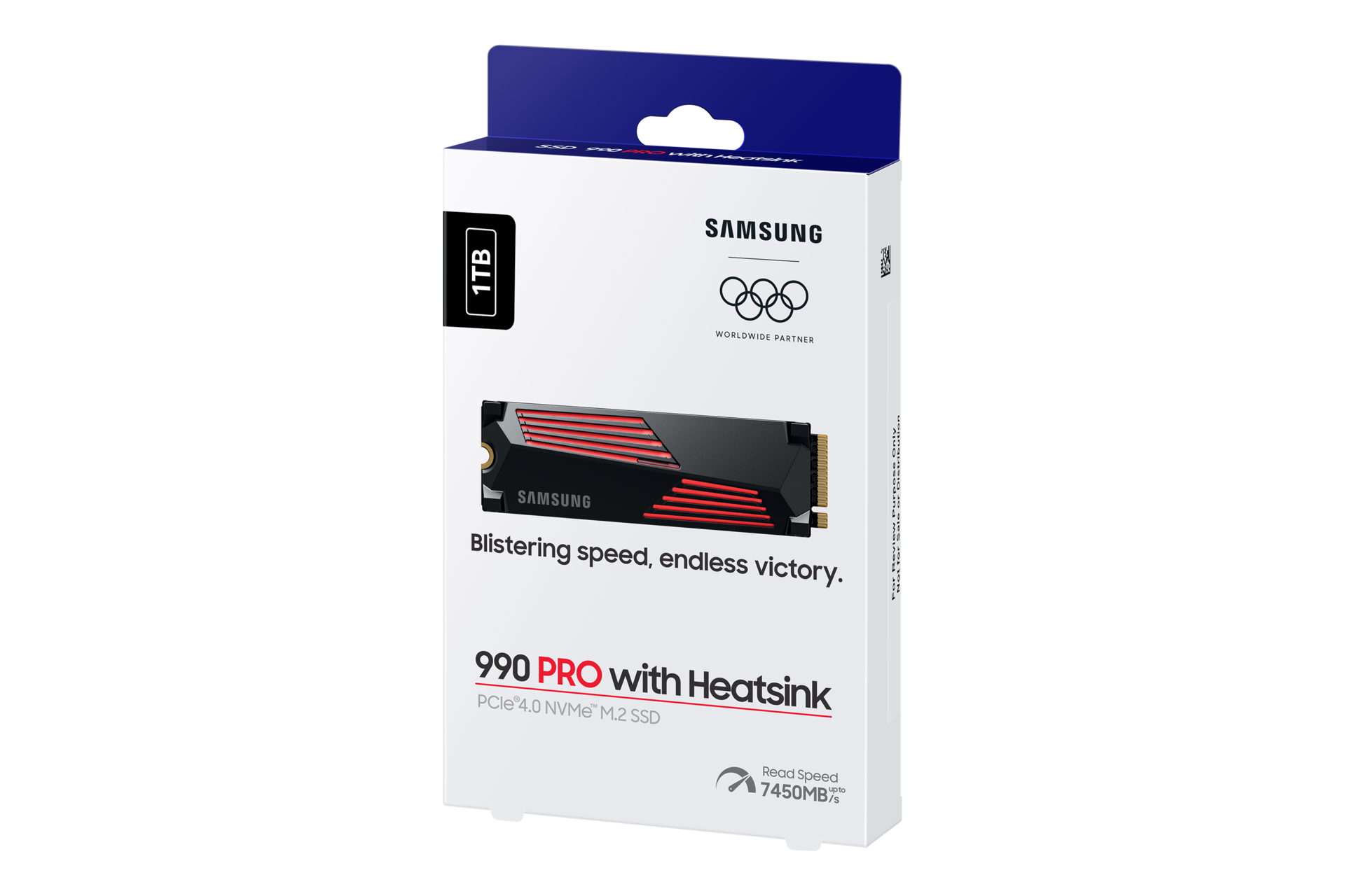 990 PRO With Heatsink (散热片版) PCIe 4.0 NVMe M.2 固态硬盘 PKG2-R-Perspective-Olympic- Black 