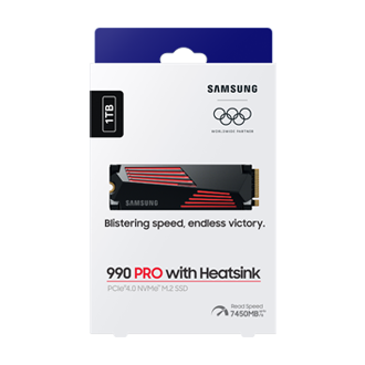 990 PRO With Heatsink (散热片版) PCIe 4.0 NVMe M.2 固态硬盘 PKG2-Front-Olympic- Black 