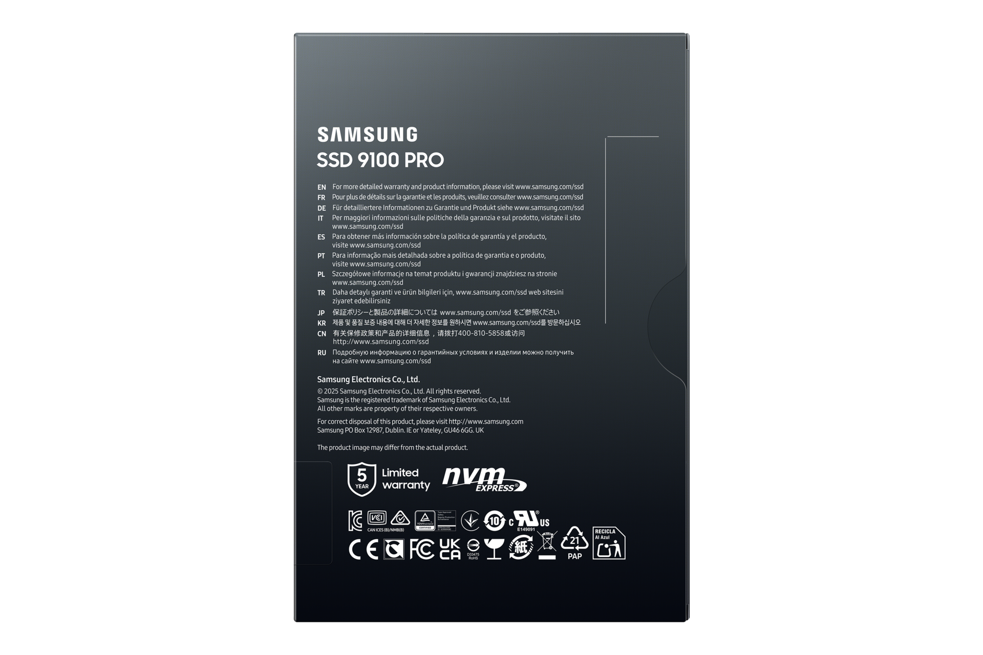 9100 PRO PCIe 5.0 NVMe M.2 固态硬盘 PKG-Back Black 